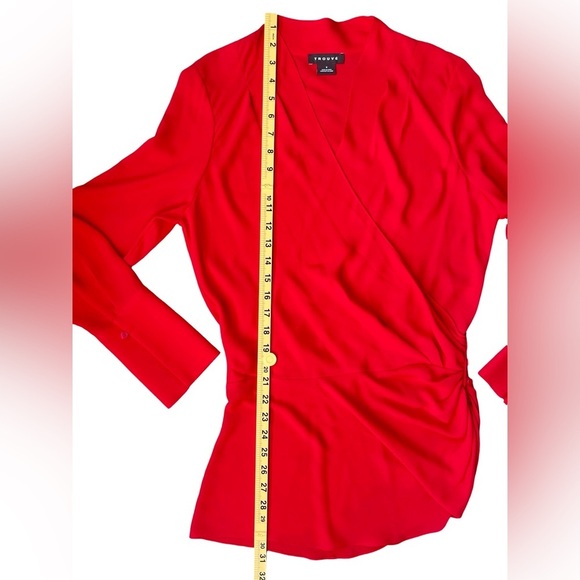 Trouvé Red Drape Front Ruched Blouse Long Sleeve V-Neck – Size Small - Picture 11 of 16